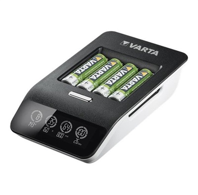 Varta LCD Ultra Fast Charger+ 15 min opladnings tid - Oplader 4 AAA & AA batterier -  Inkl. 4 stk. AA 2100 mah batterier