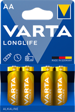 Alkaline batterier AA Longlife - pakke med 4 stk. AA batterier