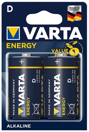 Alkaline Energy D batterier - pakke med 2 stk