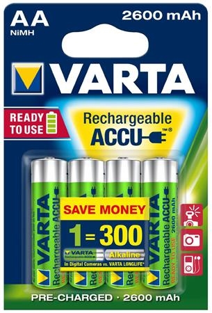 Genopladelig 2600 mAh batterier ACCU Power AA - 4 stk. ( Ready2use )