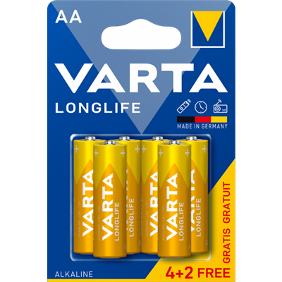 Alkaline batterier AA Longlife - pakke med 6 stk. AA batterier