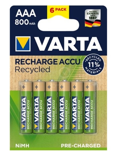 Genopladelig 6 stk 800 mAh batterier ACCU Power AAA - ( Ready2use )