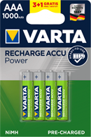 Genopladelig 4 stk 1000 mAh batterier ACCU Power AAA - ( Ready2use )